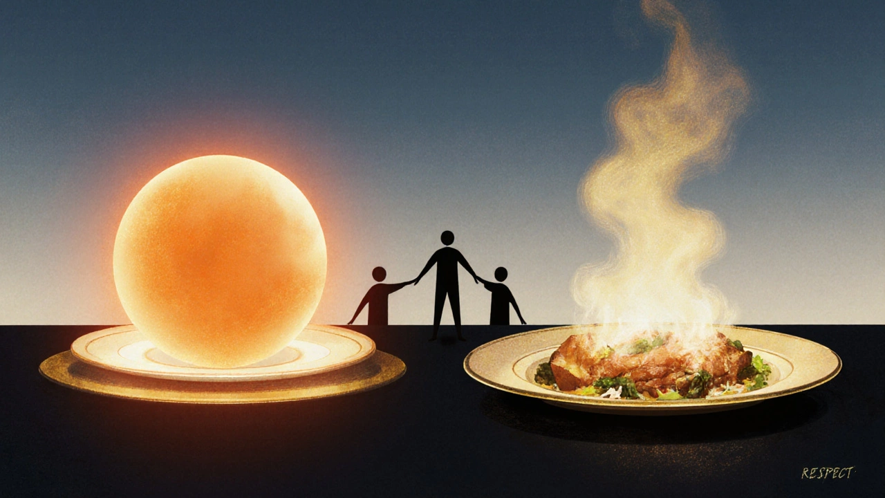 Абстрактное изображение двух тарелок как символа свободы и уважения к индивидуальным привычкам.