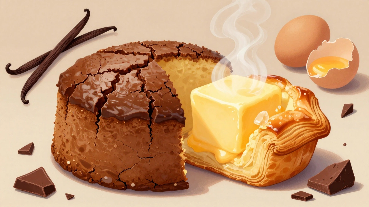 Разница между тортами: масляный с хрустящими слоями и маргариновый — тусклый и треснутый.