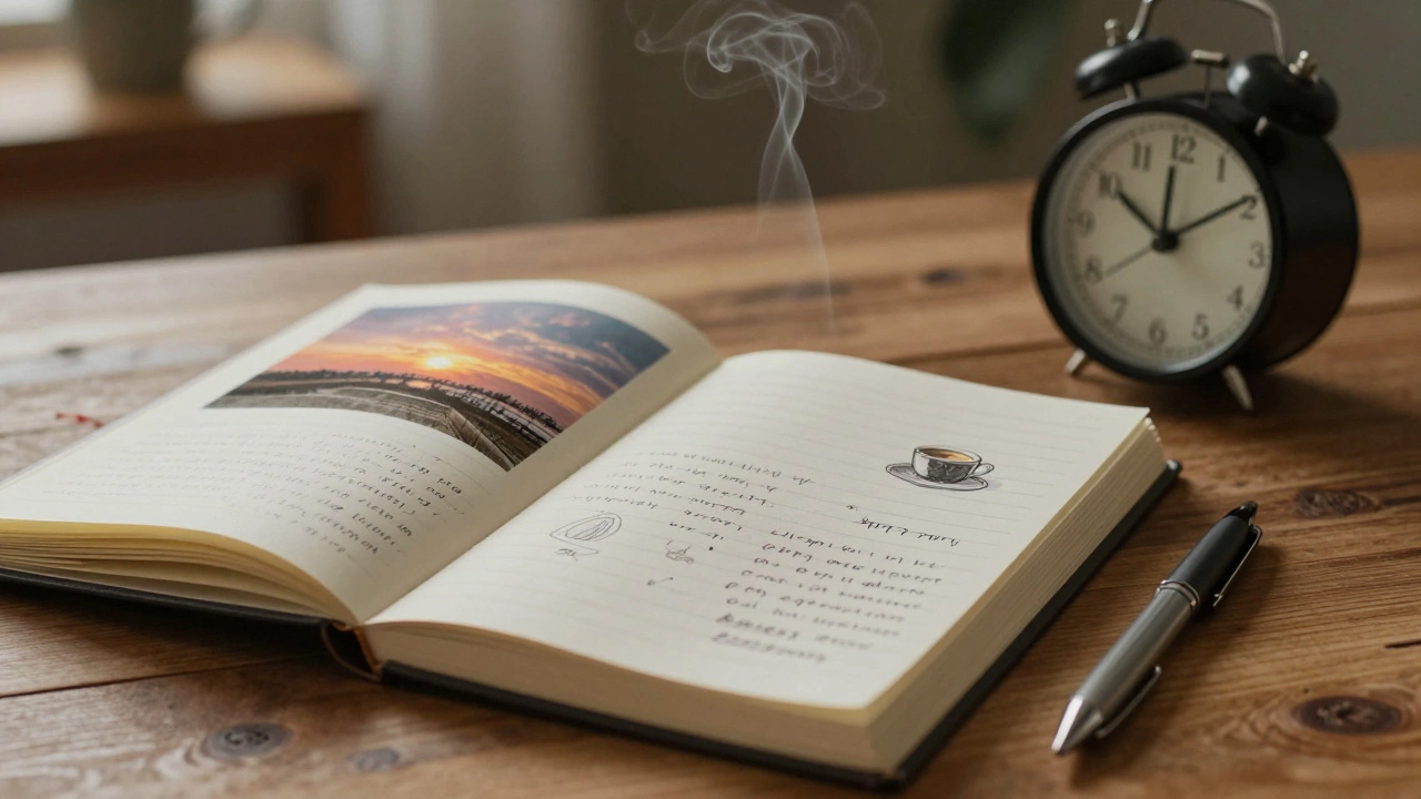 Открытый дневник с рукописными заметками о маленьких моментах жизни.