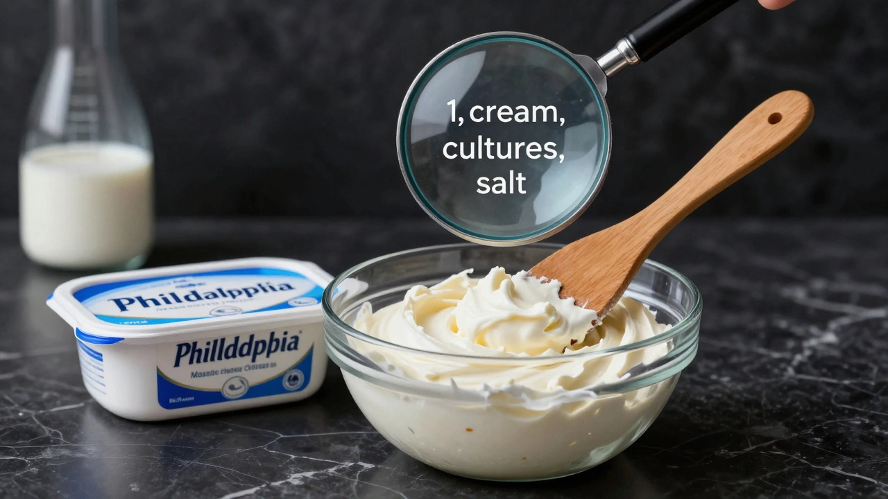 Сливочный сыр маскарпоне с чистым составом под лупой